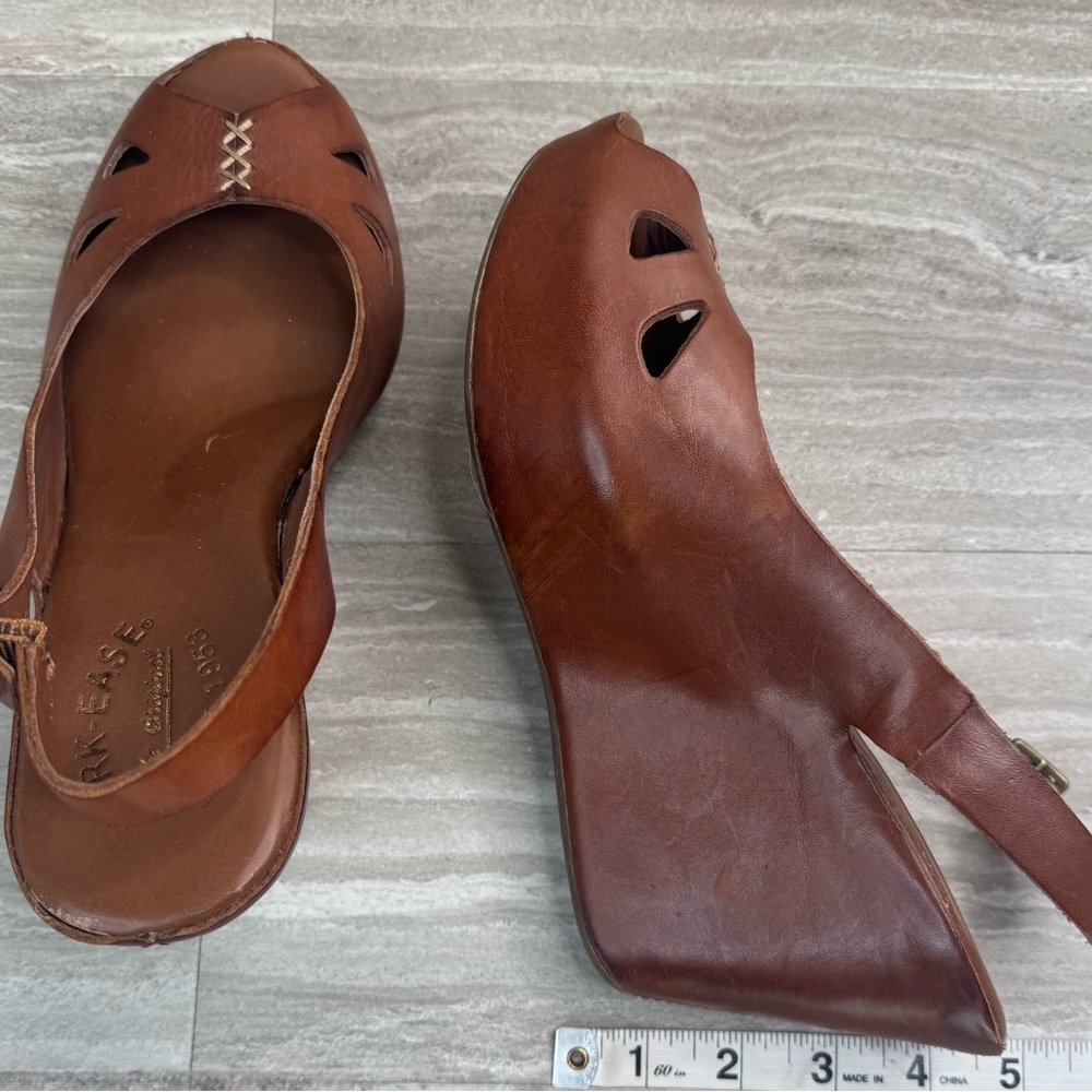 Kork-Ease Brown Leather Peep-Toe Wedge Slingbacks - Picture 6 of 11